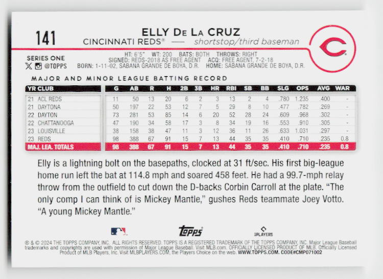 2024 Topps #141 Elly De La Cruz