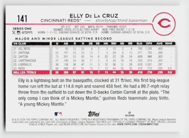 2024 Topps #141 Elly De La Cruz