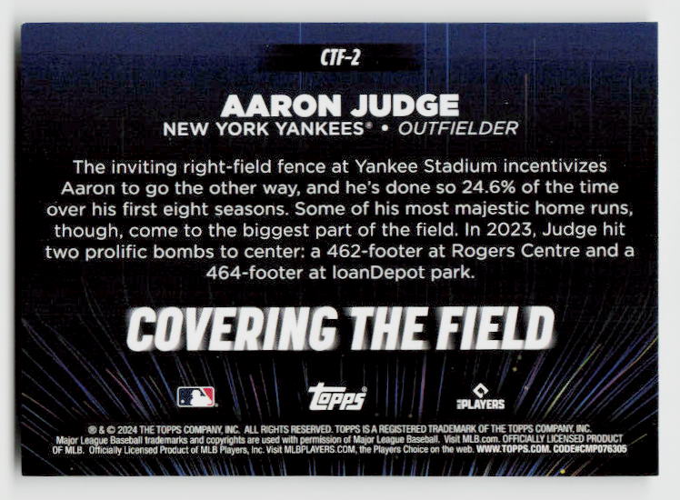2024 Topps #CTF-2 Aaron Judge Covering the Field